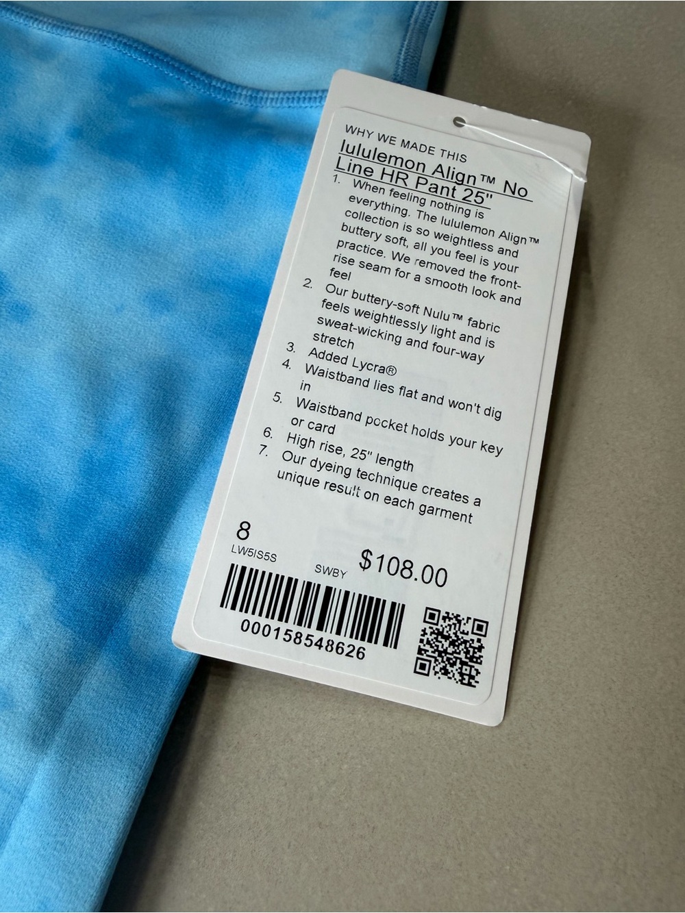 Lululemon High-Rise Blue Tie-Dye Performance Leggings NWT - Picture 5 of 5